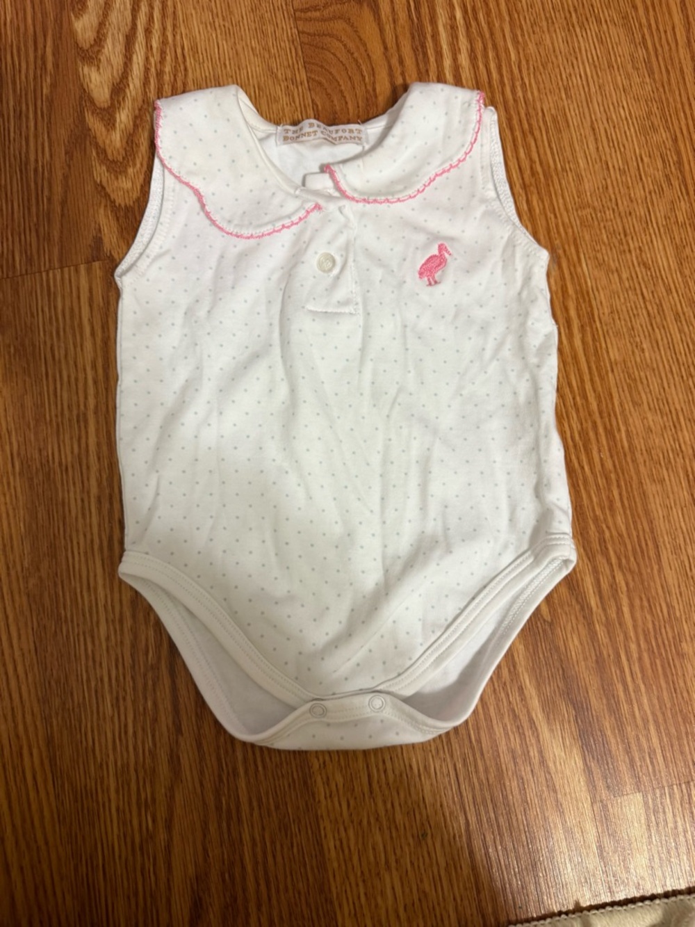 The Beaufort Bonnet Company White Onesie with Pink Embroidery